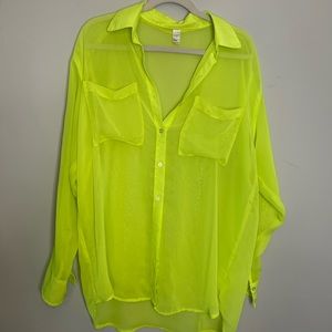 Sheer neon green long sleeve blouse